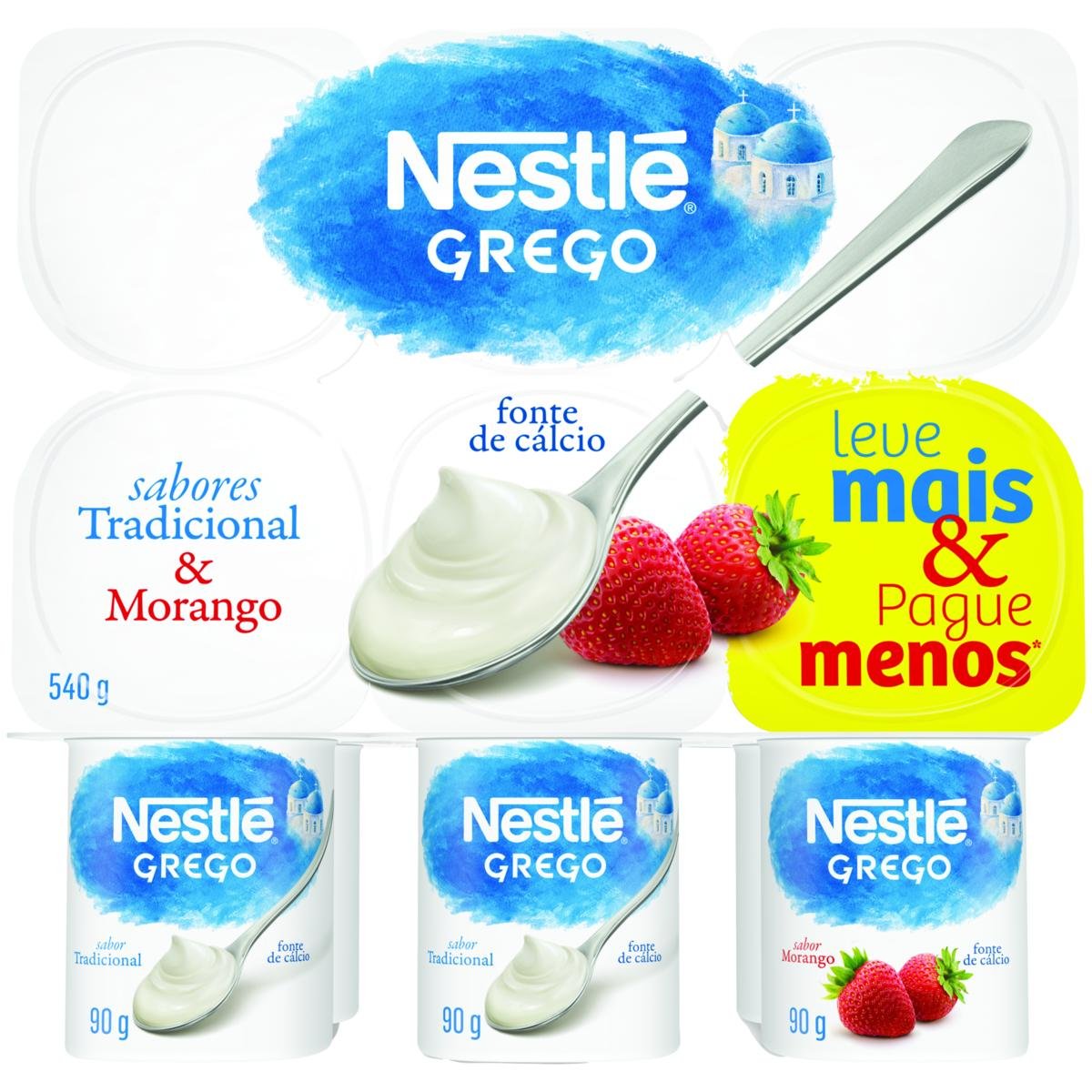 Iogurte Grego Tradicional + Morango Nestlé Bandeja 540g 6 Unidades Leve Mais Pague Menos