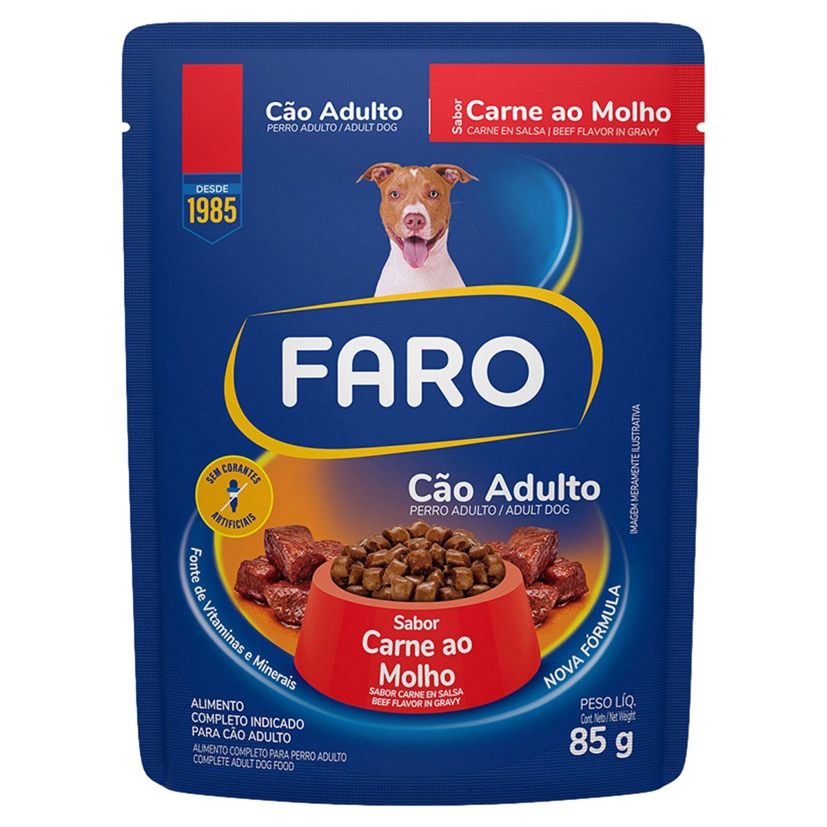 Alimento para Cães Adultos Carne ao Molho Faro Sachê 85g