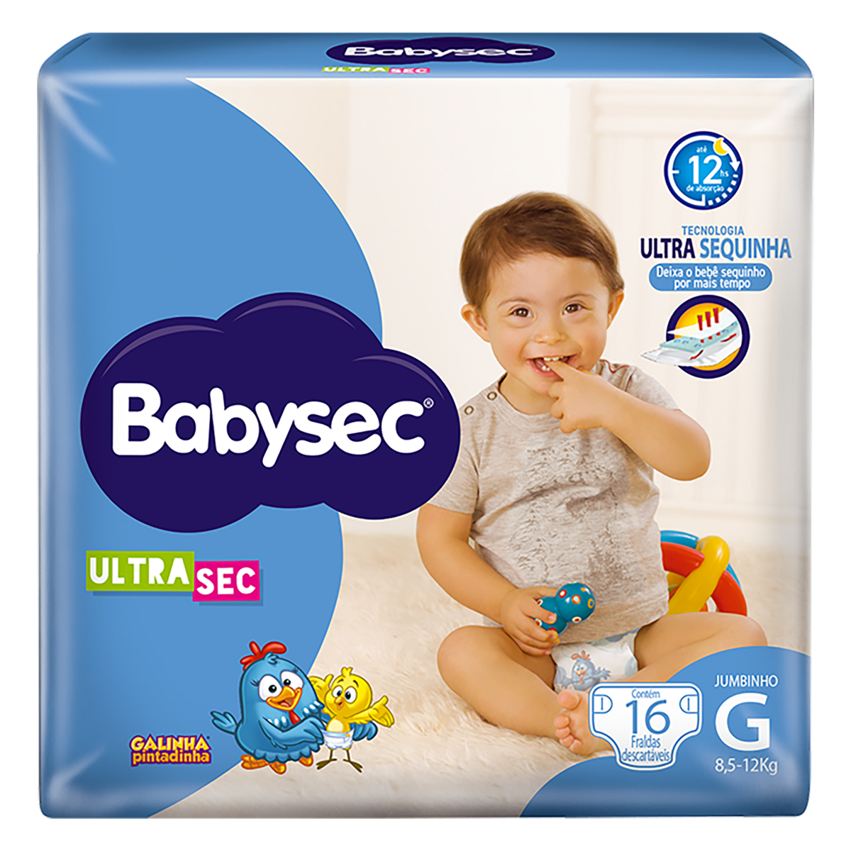 Fralda BABYSEC Galinha Pintadinha Ultra Sec Tamanho G Pacote com 16 Unidades