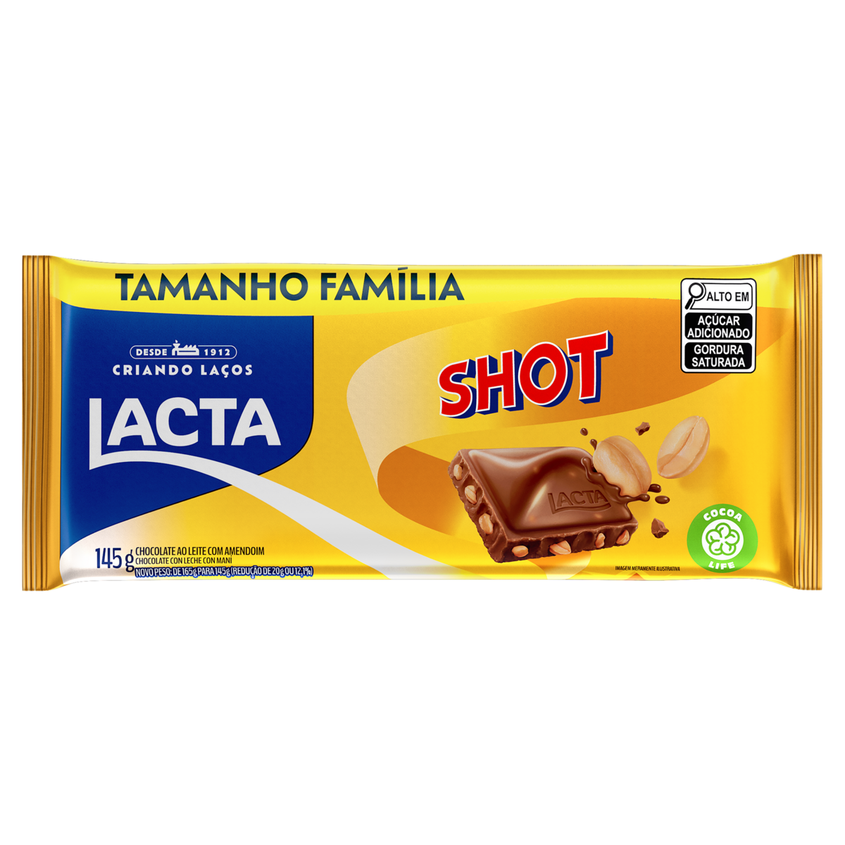 Chocolate ao Leite com Amendoim Lacta Shot Pacote 145g Tamanho Família