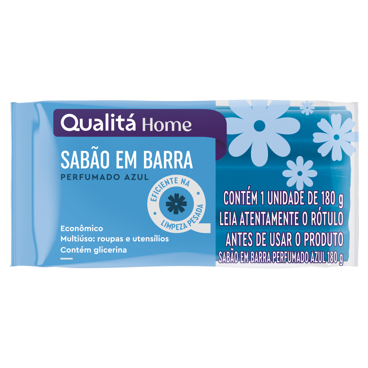 Sabão Barra Multiuso Azul Qualitá Home Pacote 180g
