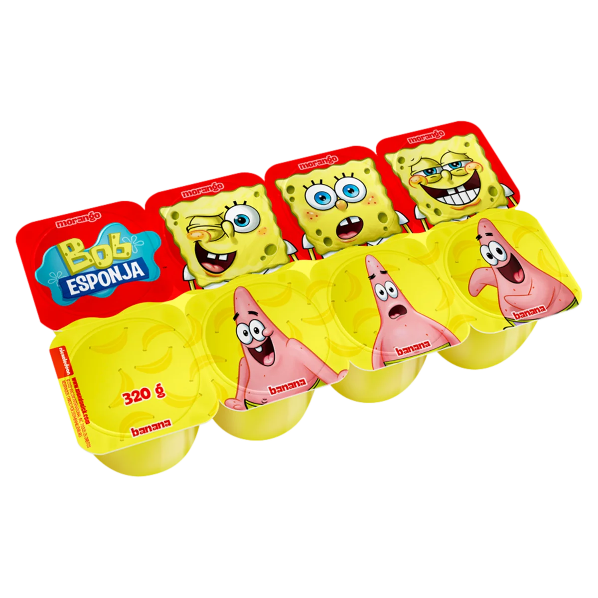 Petit Suisse Morango + Banana Bob Esponja Elegê Bandeja 320g 8 Unidades