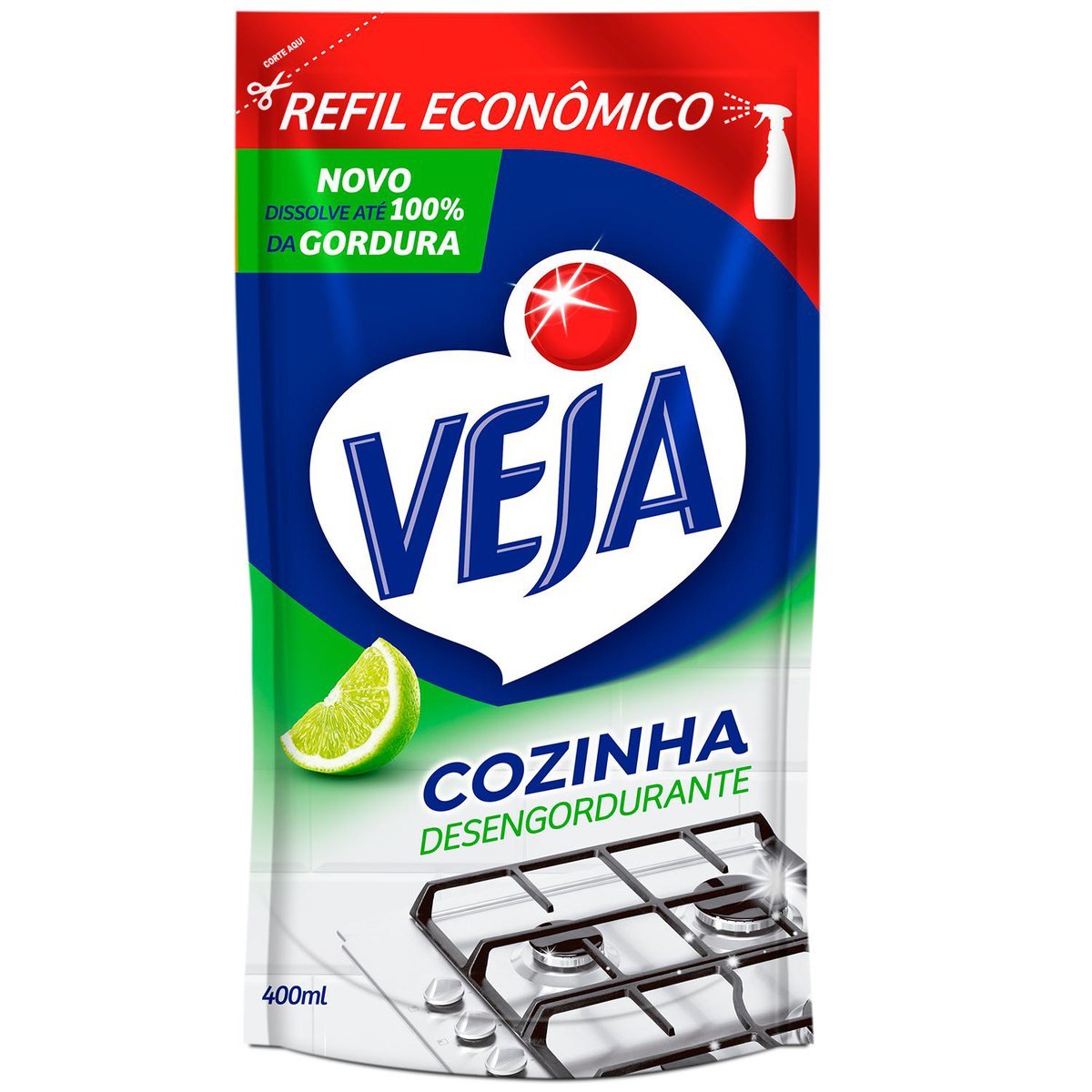 Limpador Desengordurante Cozinha Limão Veja Sachê 400ml Refil Econômico