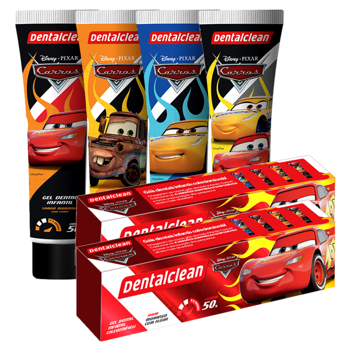Gel Dental Infantil com Flúor Morango Carros Dentalclean Caixa 50g