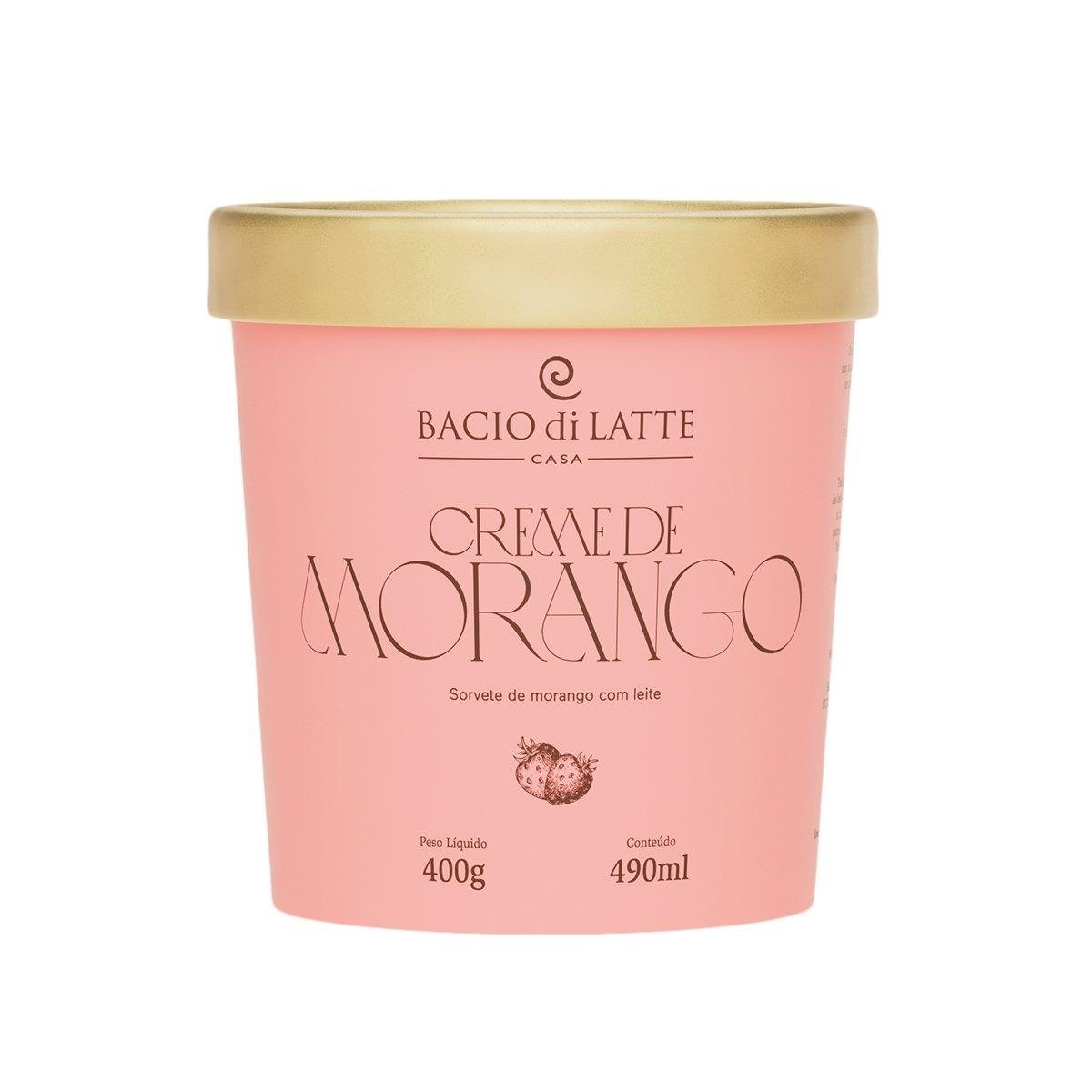 Gelato Creme de Morango Bacio di Latte Casa Pote 490ml