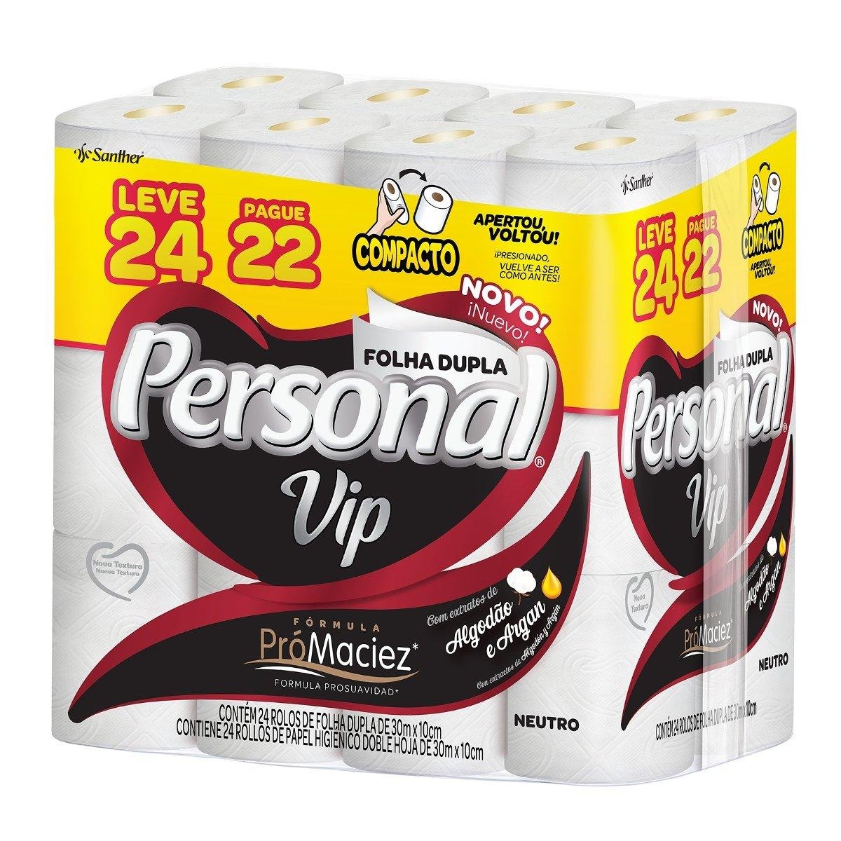 Papel Higiênico Personal Vip Folha Dupla Neutro 30m 24 Rolos - L24P22