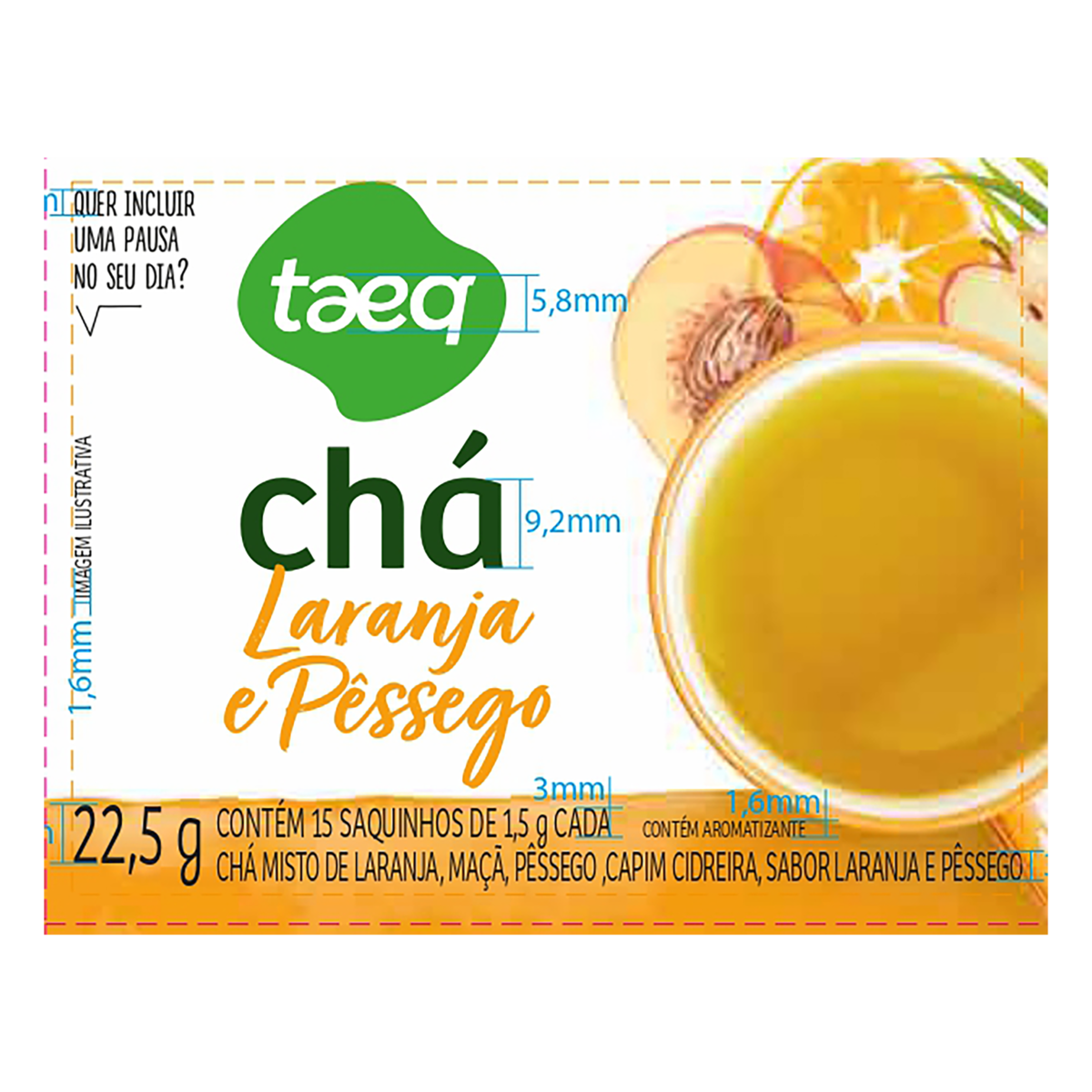 Chá Laranja e Pêssego Taeq Caixa 22,5g 15 Unidades