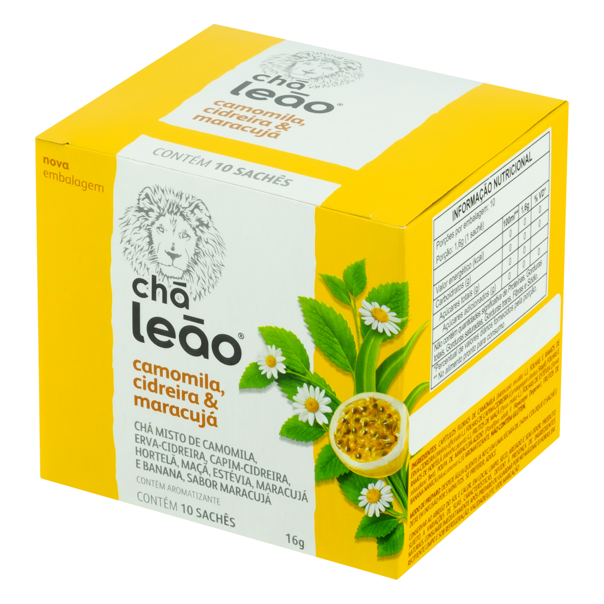 Chá Camomila, Cidreira & Maracujá Chá Leão Caixa 16g 10 Unidades