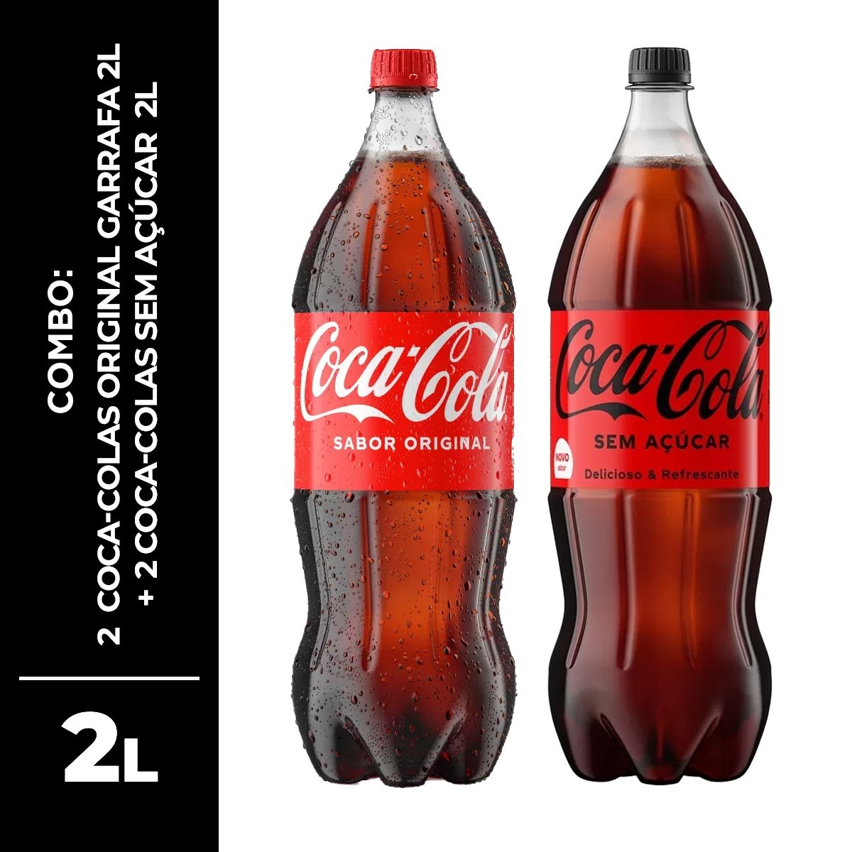 Kit 2x Coca-Cola Original Pet 2L + 2x Coca-Cola sem Açúcar Pet 2L