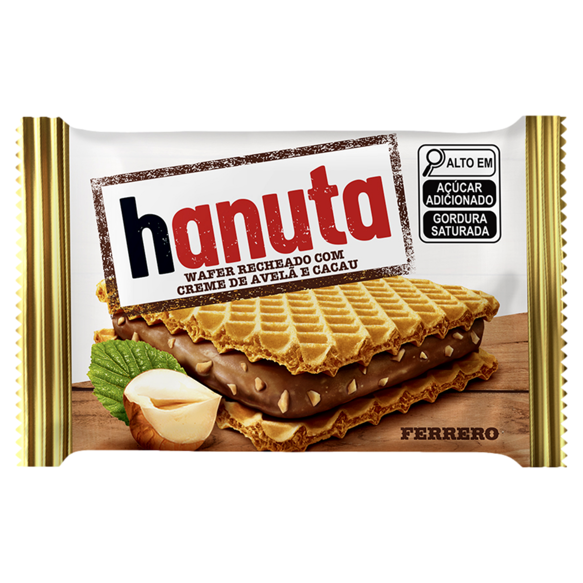 Wafer Recheio Creme de Avelã e Cacau Hanuta Pacote 22g