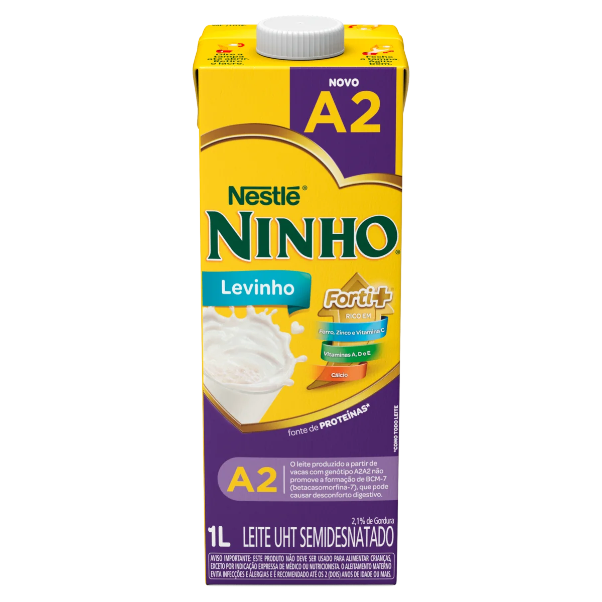 Leite UHT Tipo A2A2 Semidesnatado Ninho Levinho Forti+ Caixa com Tampa 1l