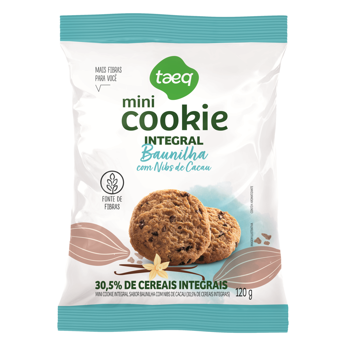 Minibiscoito Cookie Integral Baunilha com Nibs de Cacau Taeq Pacote 120g