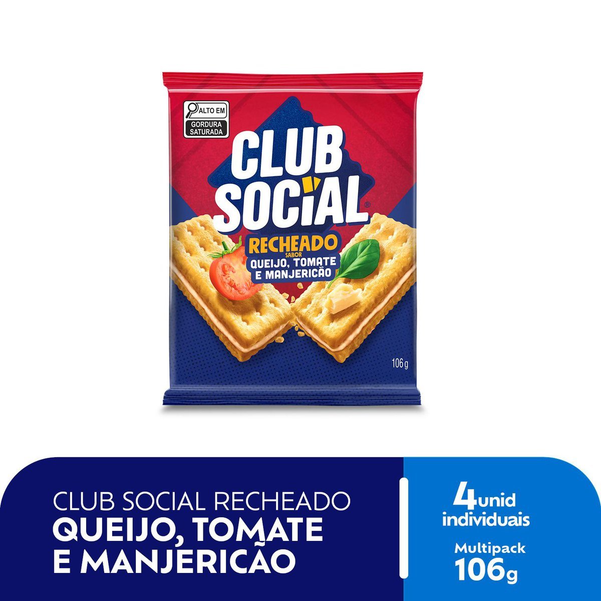 Biscoito Club Social Recheado Queijo, Tomate e Manjericão multipack 106g