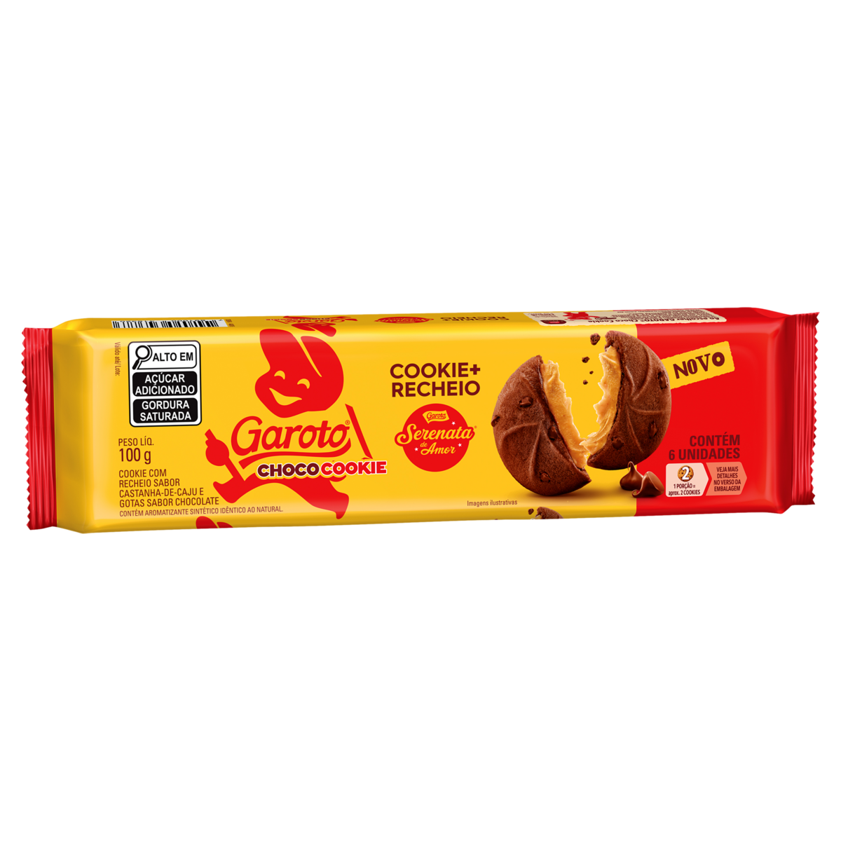 Biscoito Cookie com Gotas de Chocolate Recheio Serenata de Amor Garoto Choco Cookie Pacote 100g