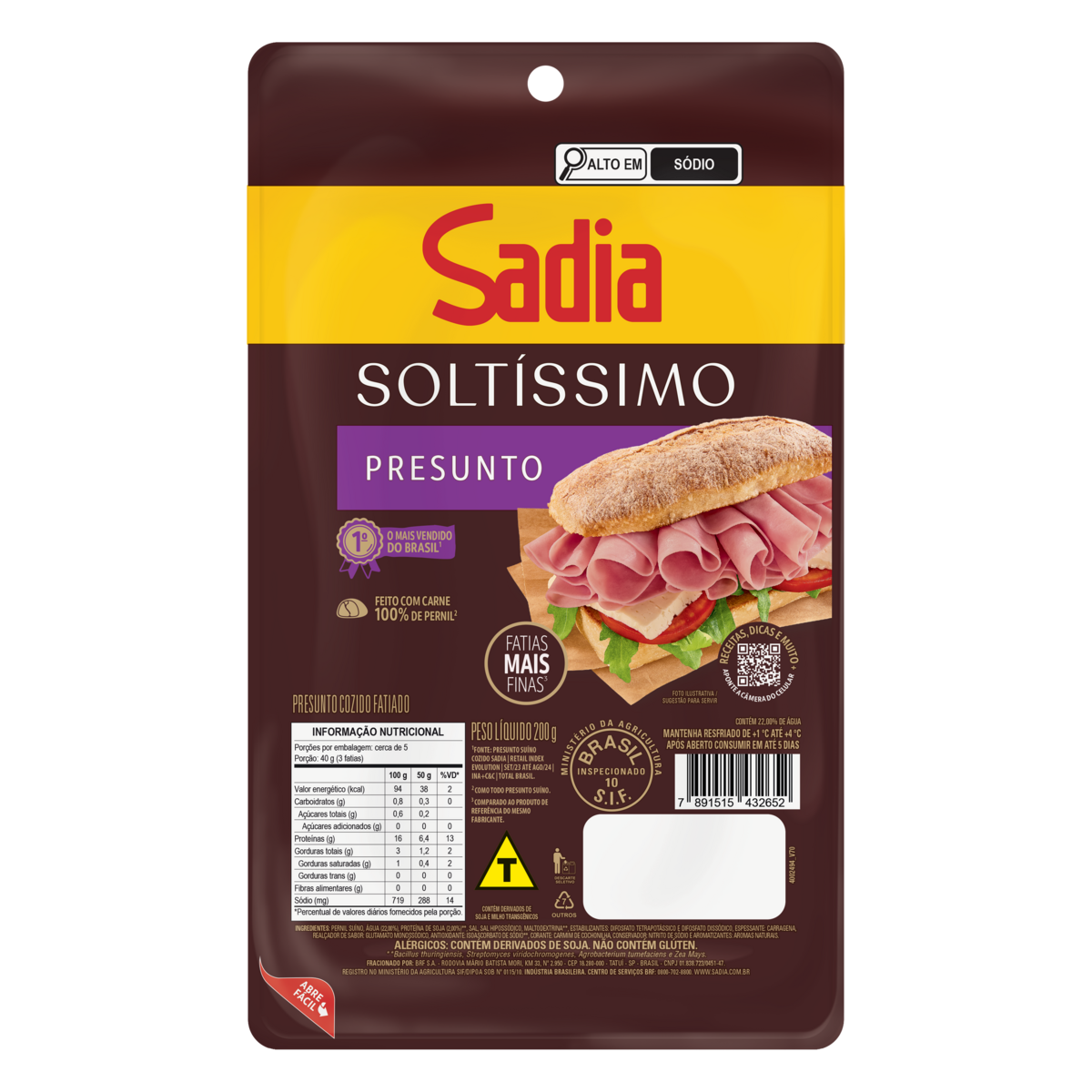 Presunto Cozido Fatiado Sadia Soltíssimo 200g