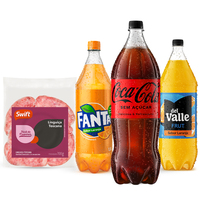 Kit Coca-Cola Zero 2L + Fanta Laranja 1,5L + Del Vale Frut Laranja 1,5L + Linguiça Toscana Swift 700g
