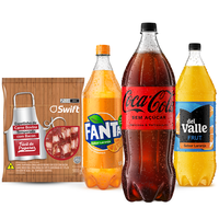 Kit Coca-Cola Zero 2L + Fanta Laranja 1,5L + Del Vale Frut Laranja 1,5L + Espetinho bovino Swift 900g