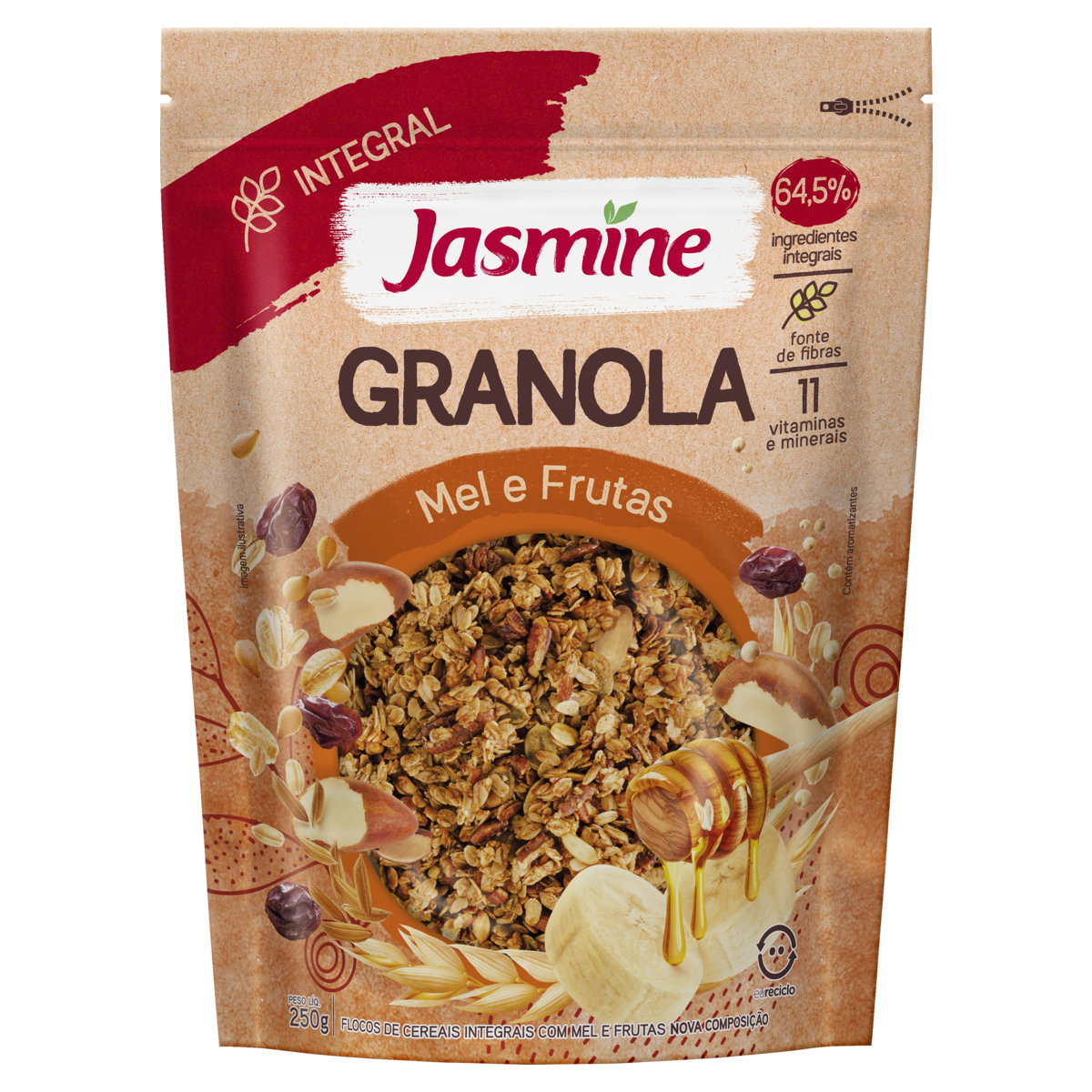 Granola Integral Mel e Frutas Jasmine Pouch 250g