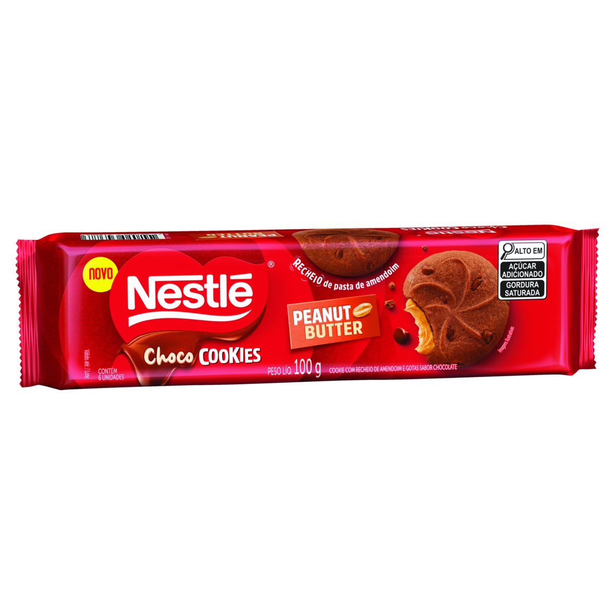 Biscoito Cookie com Gotas de Chocolate Recheio Peanut Butter Nestlé Choco Cookies Pacote 100g