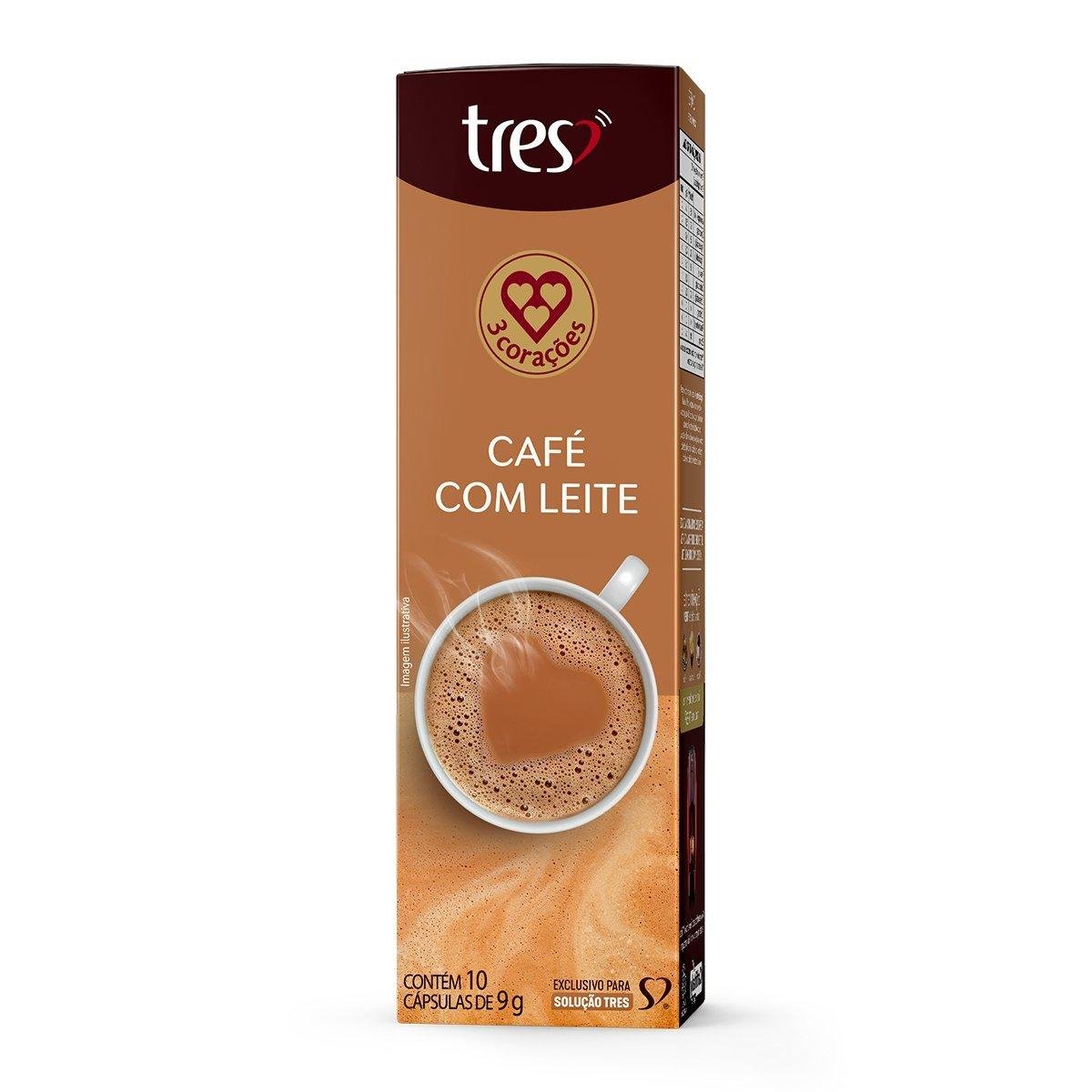 Café com Leite em Cápsula 3 Corações Caixa 10 Unidades 9g Cada