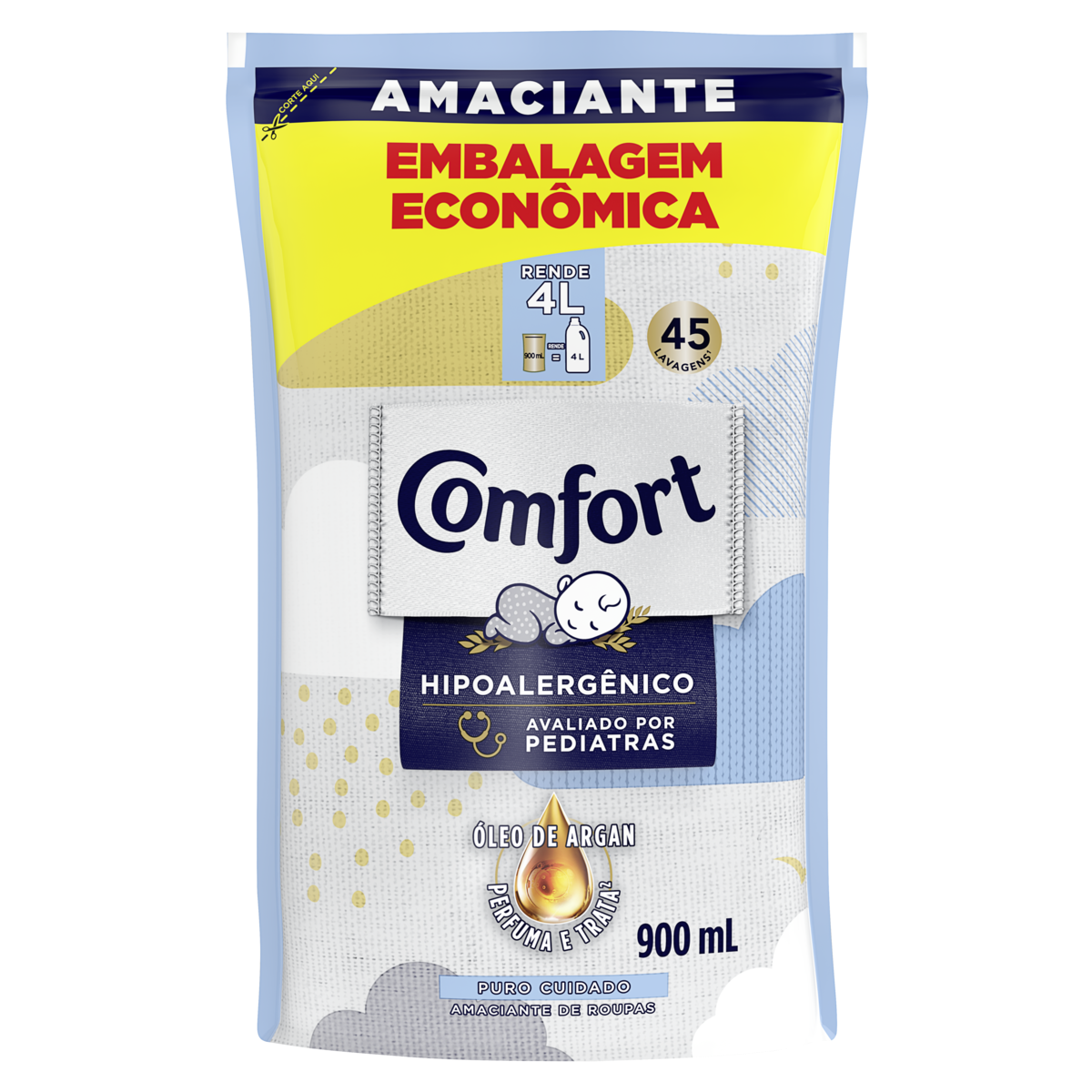 Amaciante de Roupa Concentrado Puro Cuidado Comfort Sachê 900ml Refil Embalagem Econômica