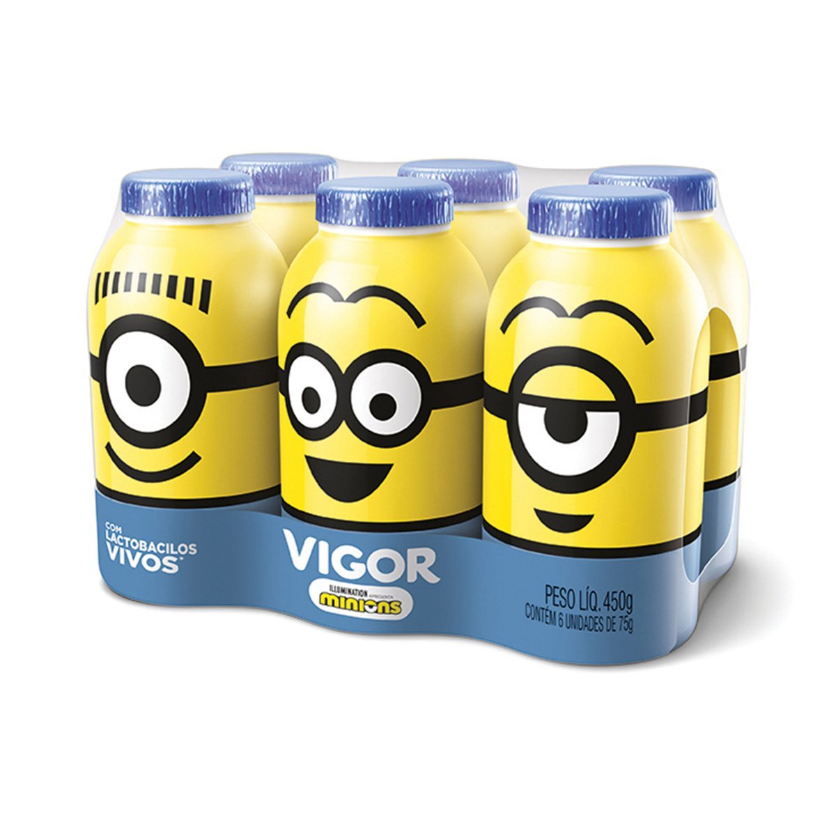 Pack Leite Fermentado Desnatado Minions Vigor Frasco 450g 6 Unidades