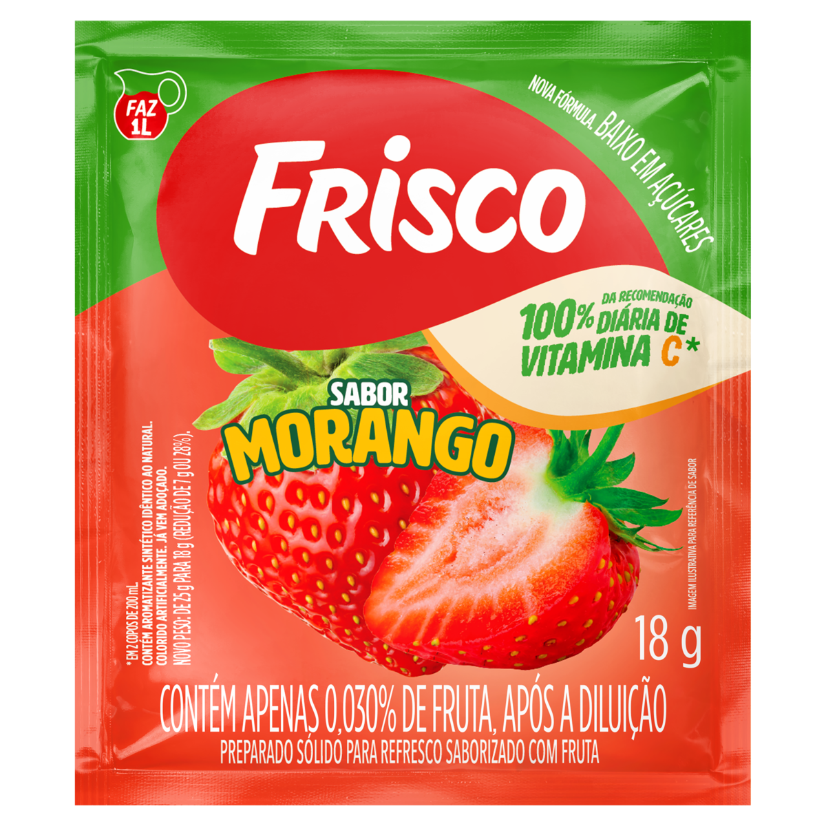Refresco em Pó Morango Frisco Pacote 18g
