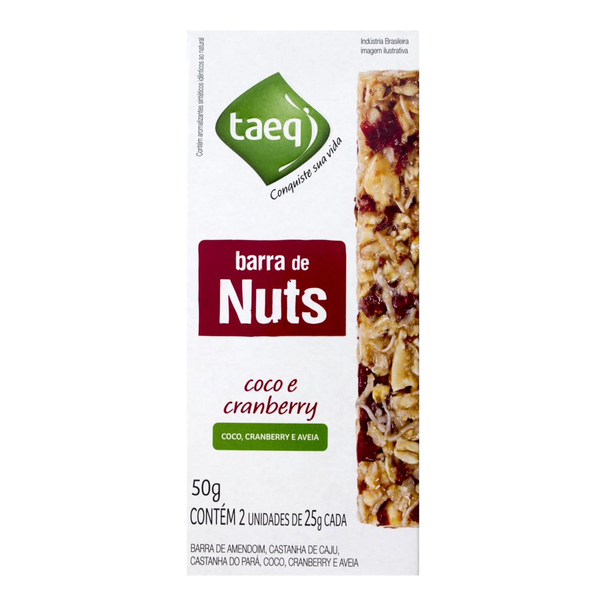 Cereal em Barra Coco e Cranberry TAEQ Nuts 50g Caixa com 2 Unidades