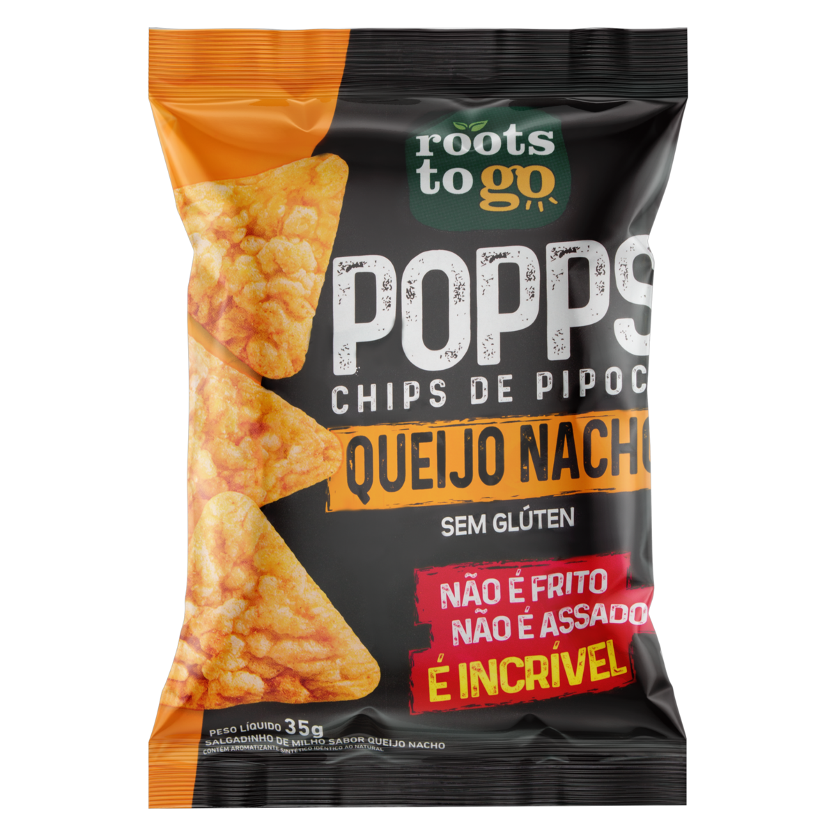 Chips de Pipoca Queijo Nacho Roots To Go Pacote 35g