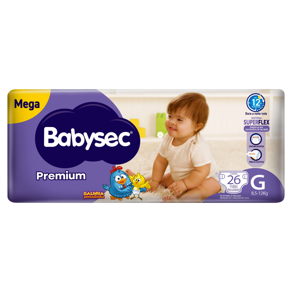 Fralda Descartável Babysec Premium G Megapacote 26 Unidades