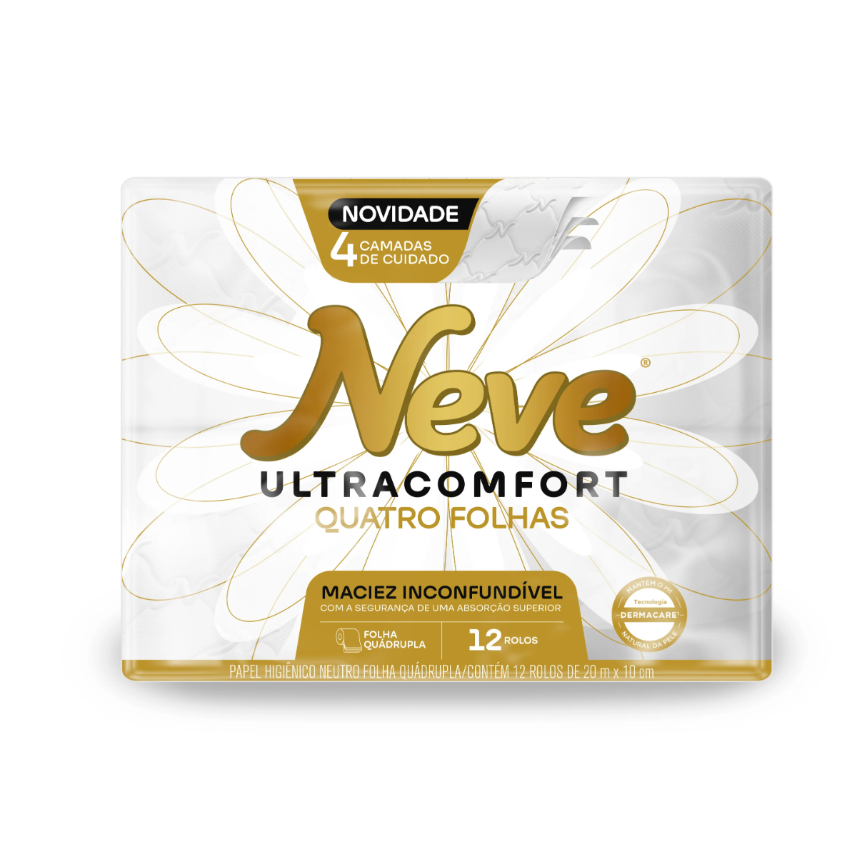 Papel Higiênico Folha Quadrupla Neutro Neve Ultracomfort 20m Pacote 12 Unidades