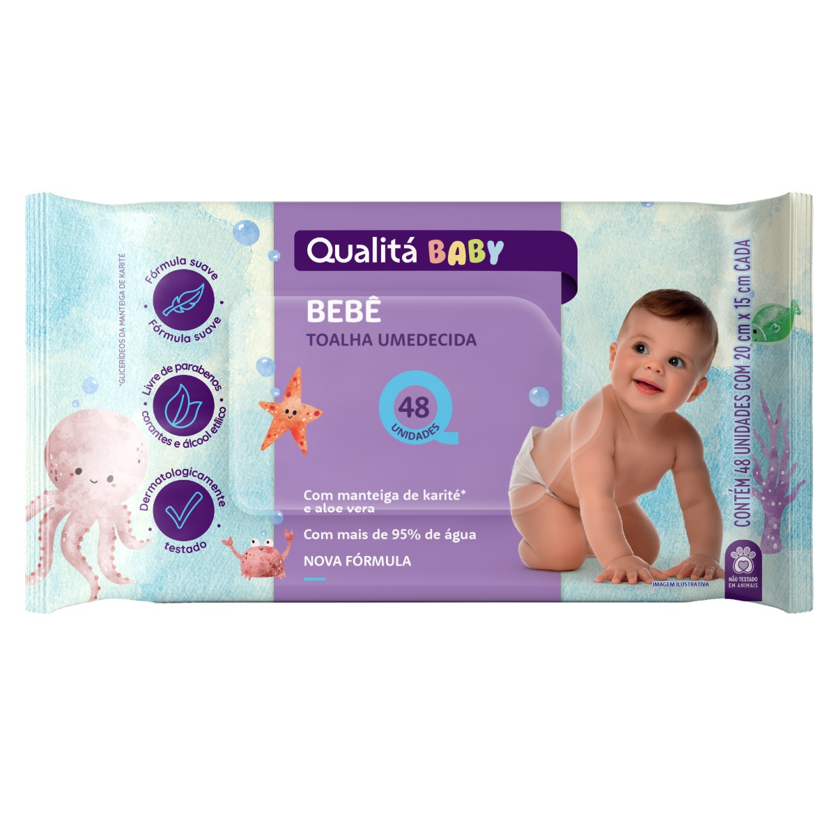 Toalha Umedecida Bebê Qualitá Pacote 48 Unidades