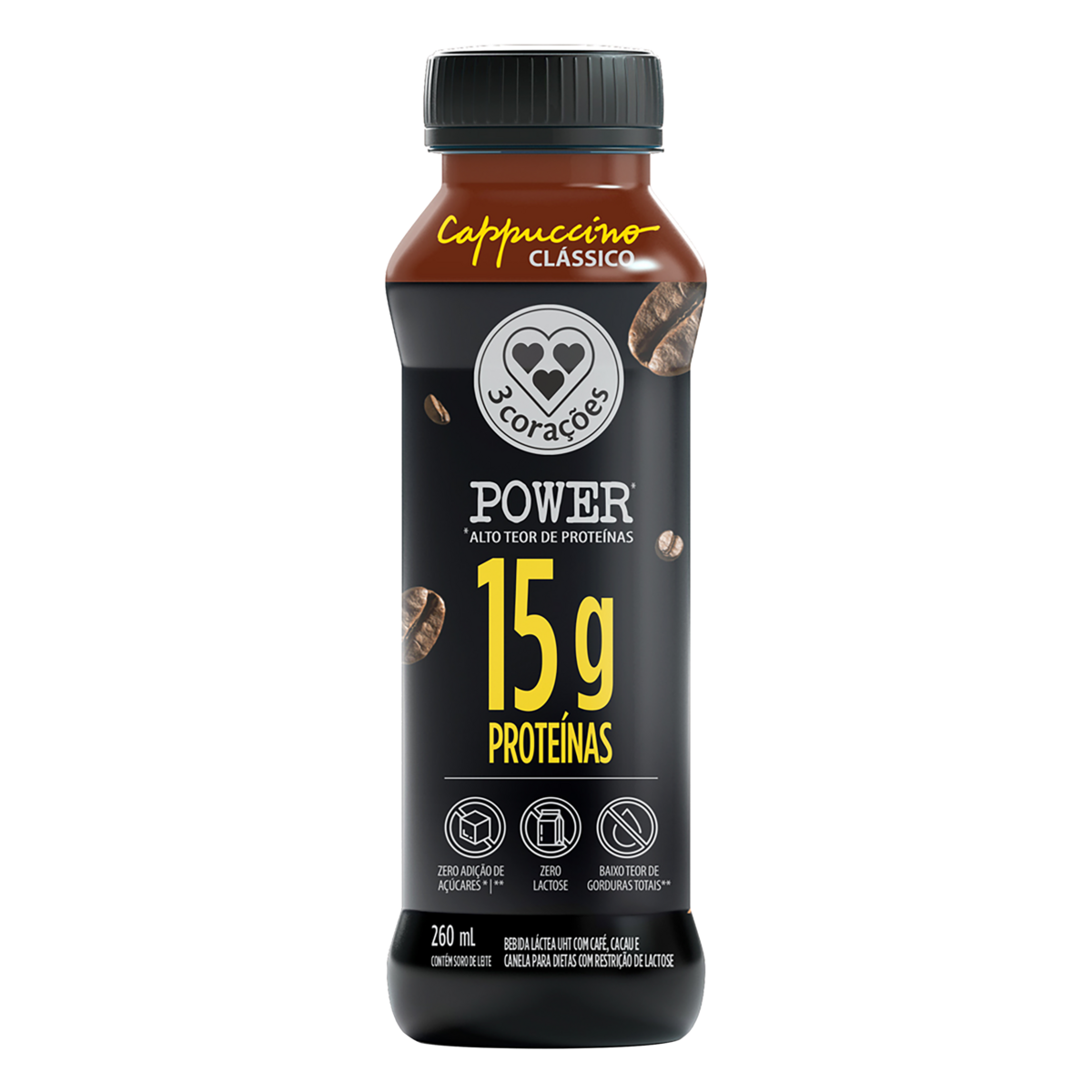 Bebida Láctea Cappuccino Power Whey 15g 3 Corações 260ml
