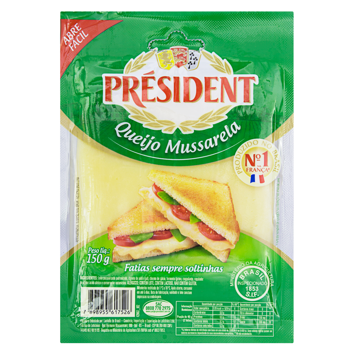 Queijo Mussarela Fatiado Président 150g