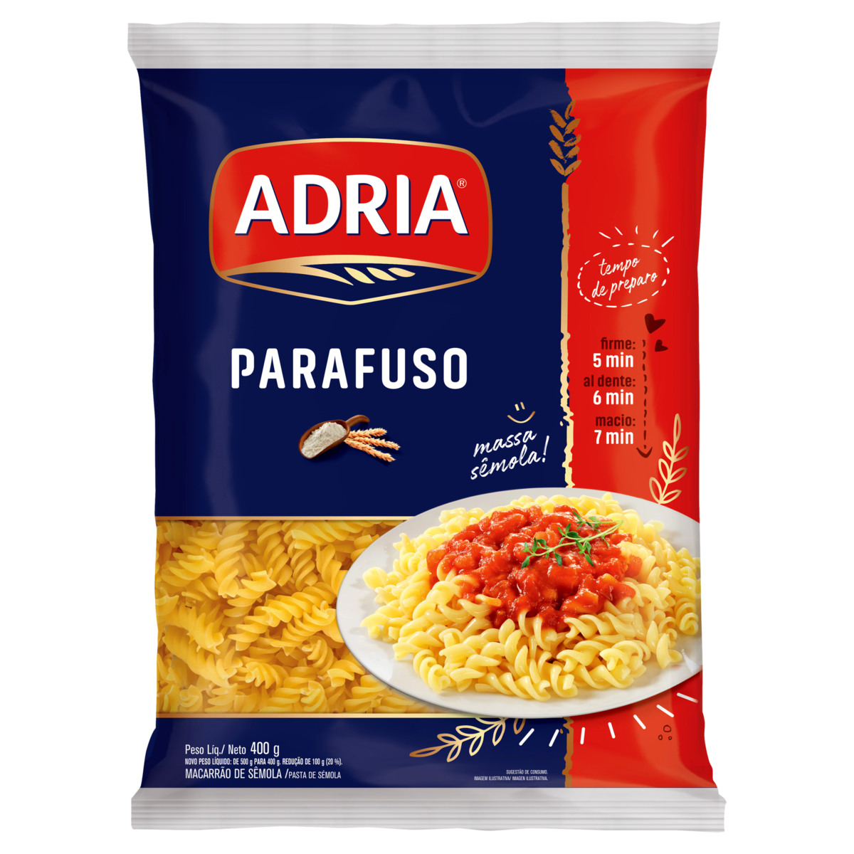 Macarrão de Sêmola Parafuso Adria Pacote 400g