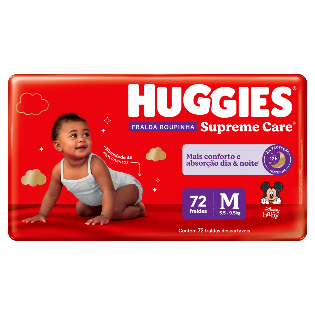 Fralda Descartável Infantil Roupinha Huggies Supreme Care M Pacote 72 Unidades Embalagem Econômica
