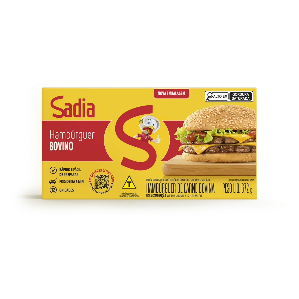 Hambúrguer Bovino Sadia Caixa 672g 12 Unidades