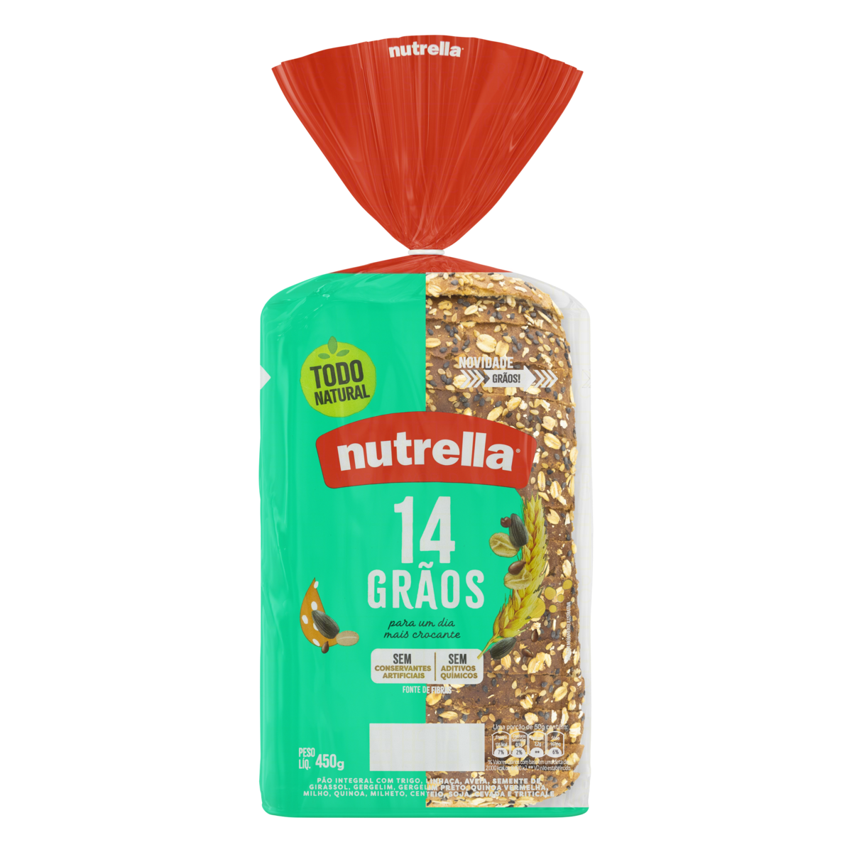Pão Integral 14 Grãos Nutrella Pacote 450g