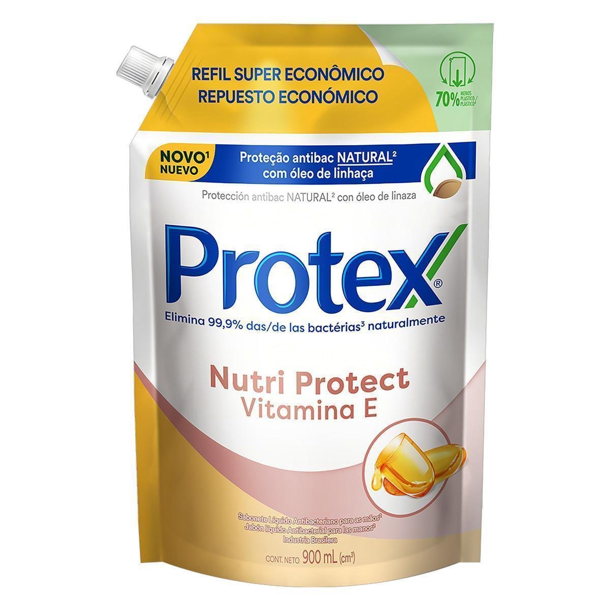 Sabonete Líquido para as Mãos Antibacteriano Protex Nutri Protect Vitamina E Sachê 900ml Refil Super Econômico