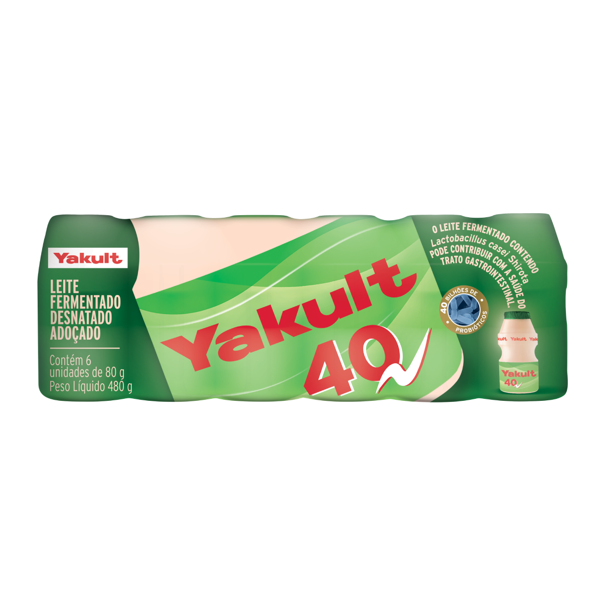 Pack Leite Fermentado Desnatado Yakult 40 Frasco 480g 6 Unidades