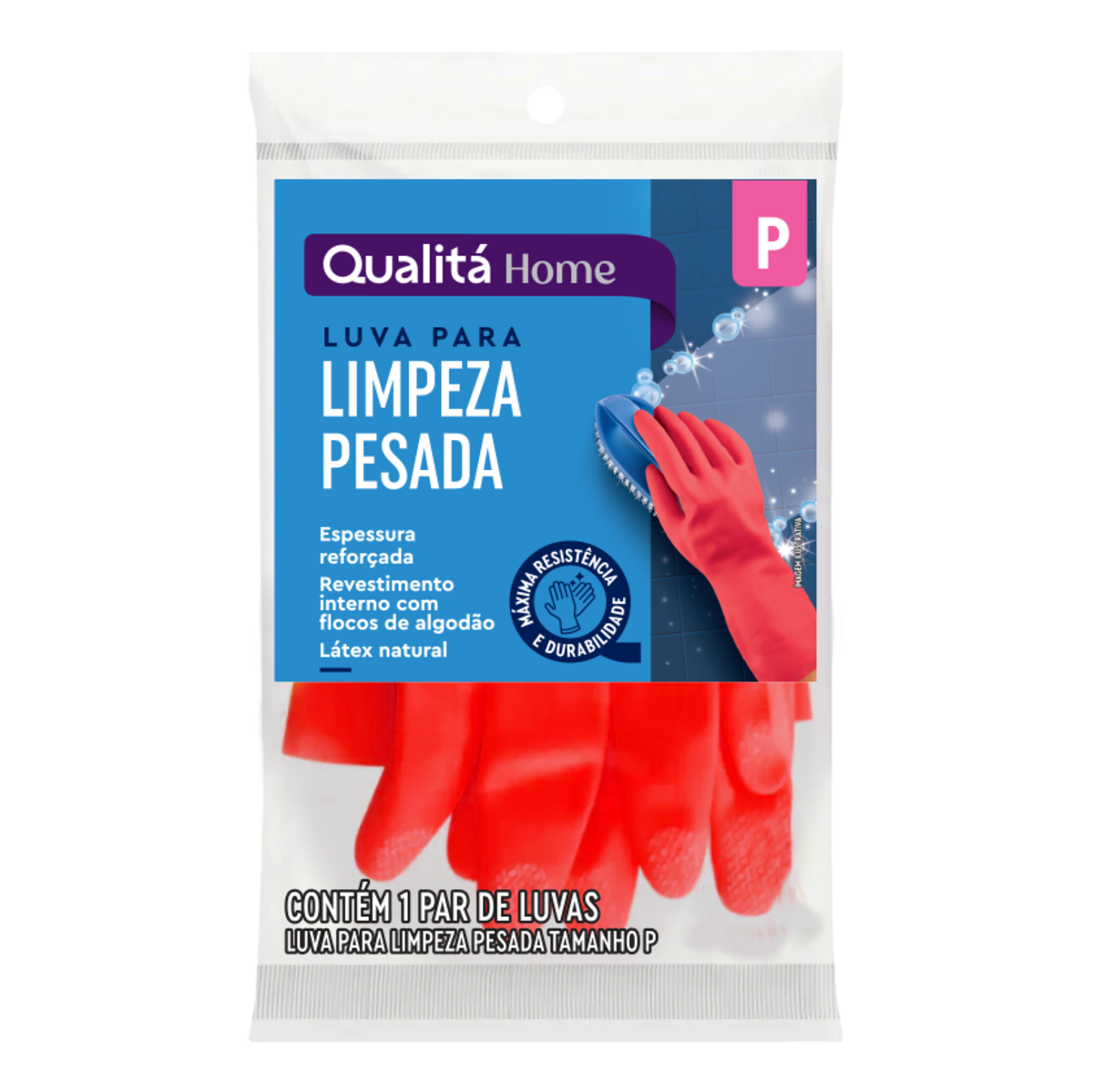 Luva Limpeza Pesada Vermelha Espessura Reforçada Qualitá P