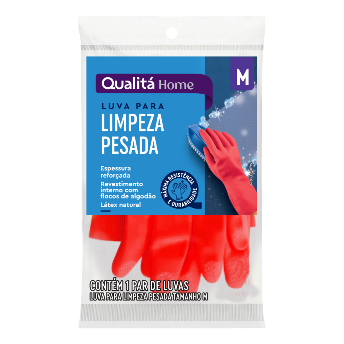 Luva Limpeza Pesada Vermelha Espessura Reforçada Qualitá M