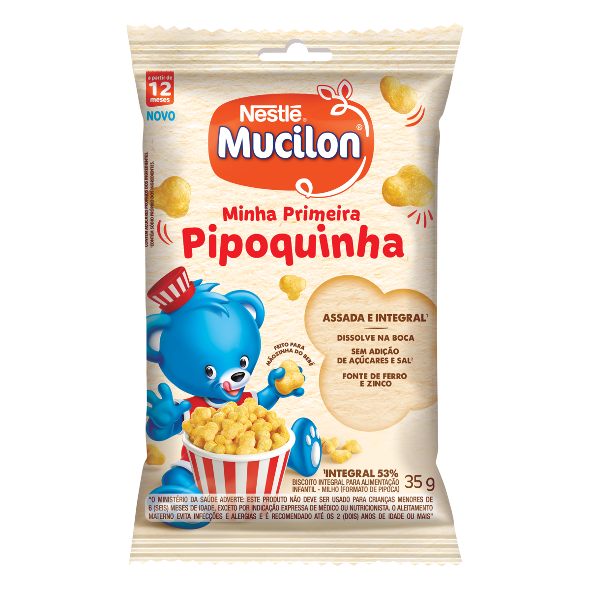 Biscoito Integral Milho Mucilon Minha Primeira Pipoquinha Pacote 35g