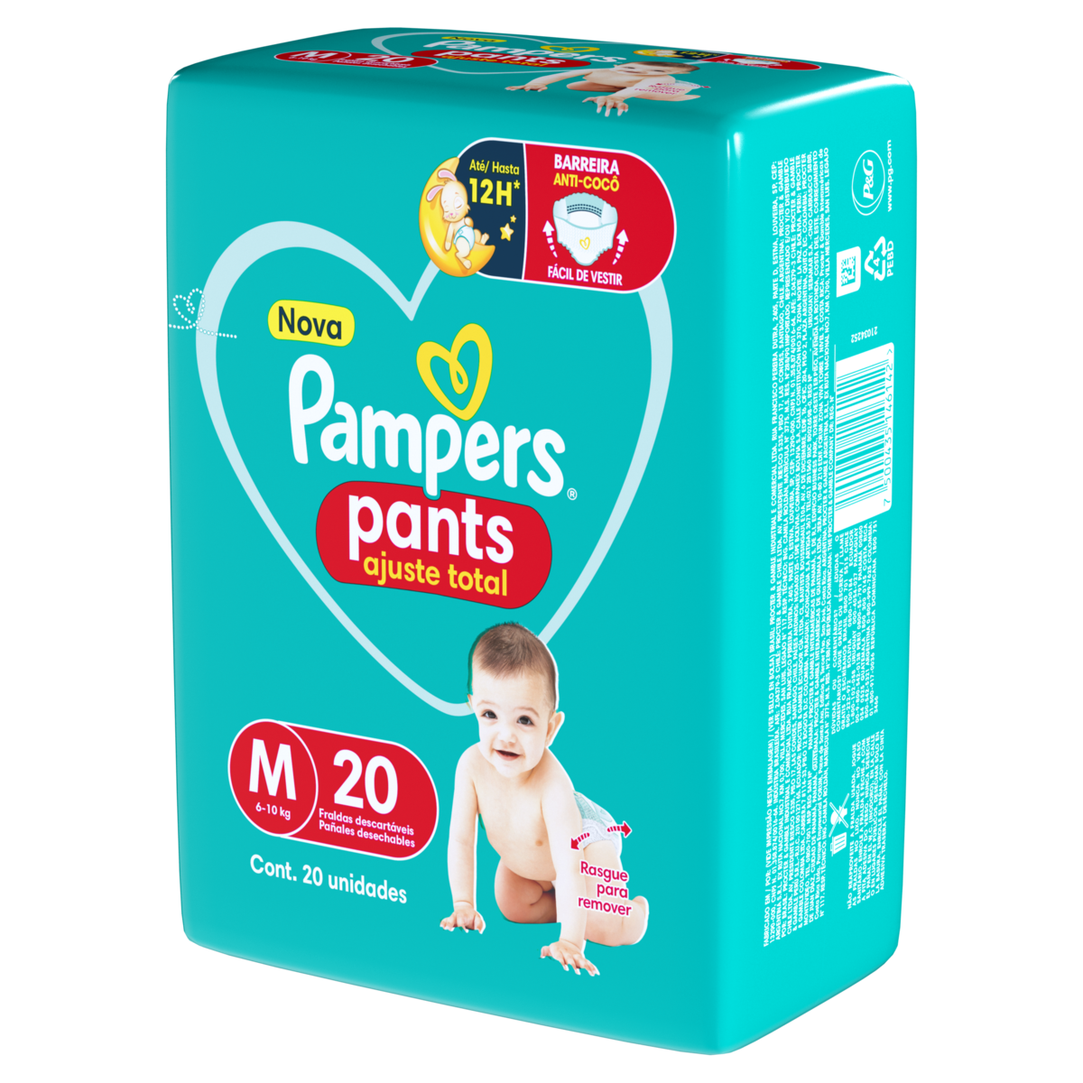 Fralda Descartável Infantil Pants Pampers Ajuste Total M Pacote 20 Unidades