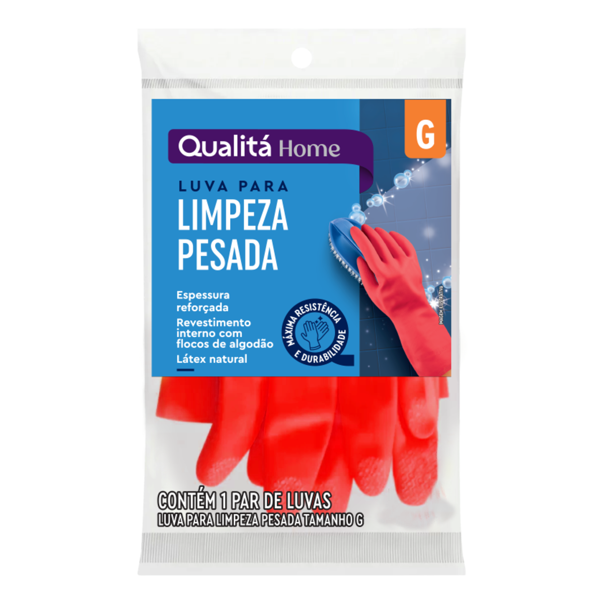 Luva Limpeza Pesada Vermelha Espessura Reforçada Qualitá G