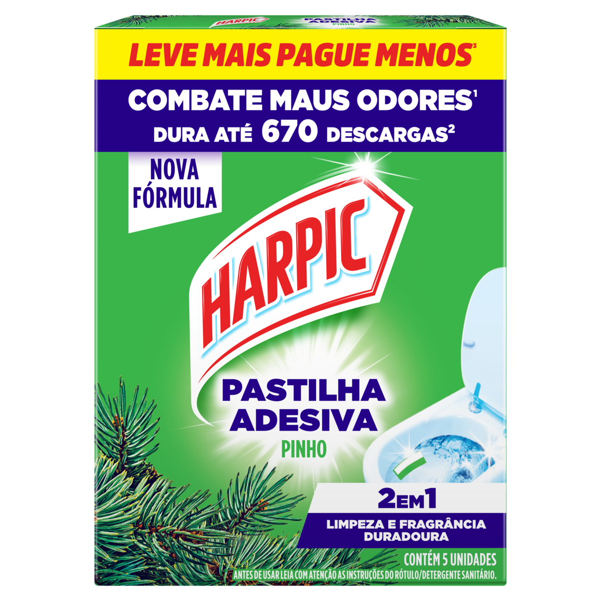 Detergente Sanitário Pastilha Adesiva Pinho Harpic Leve 5 Pague 4 Unidades