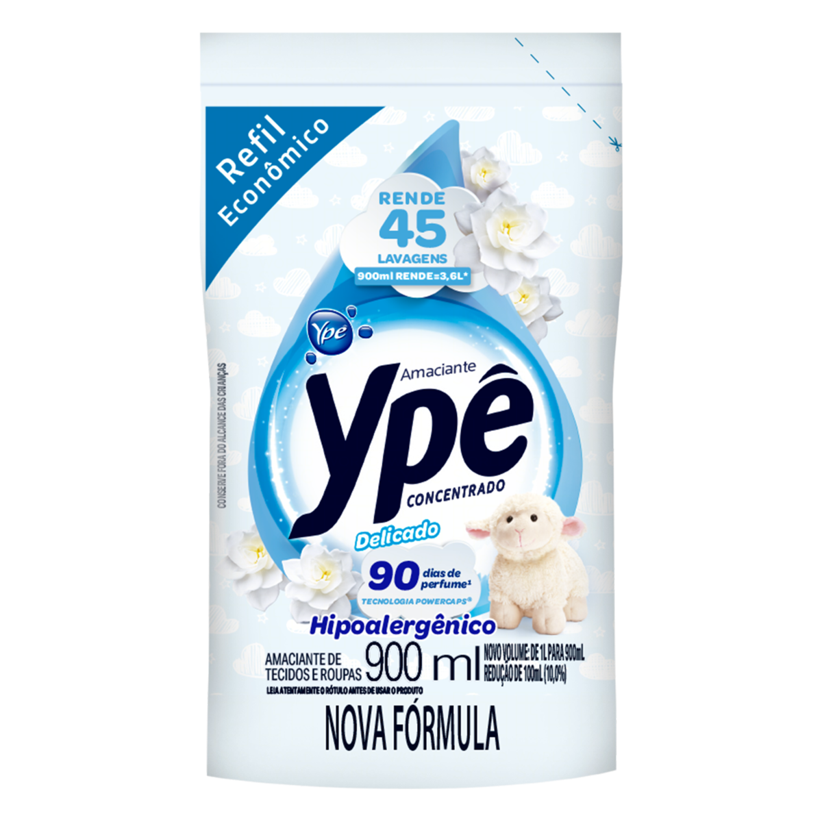 Amaciante de Roupa Concentrado Delicado Ypê Pouch 900ml Refil Econômico