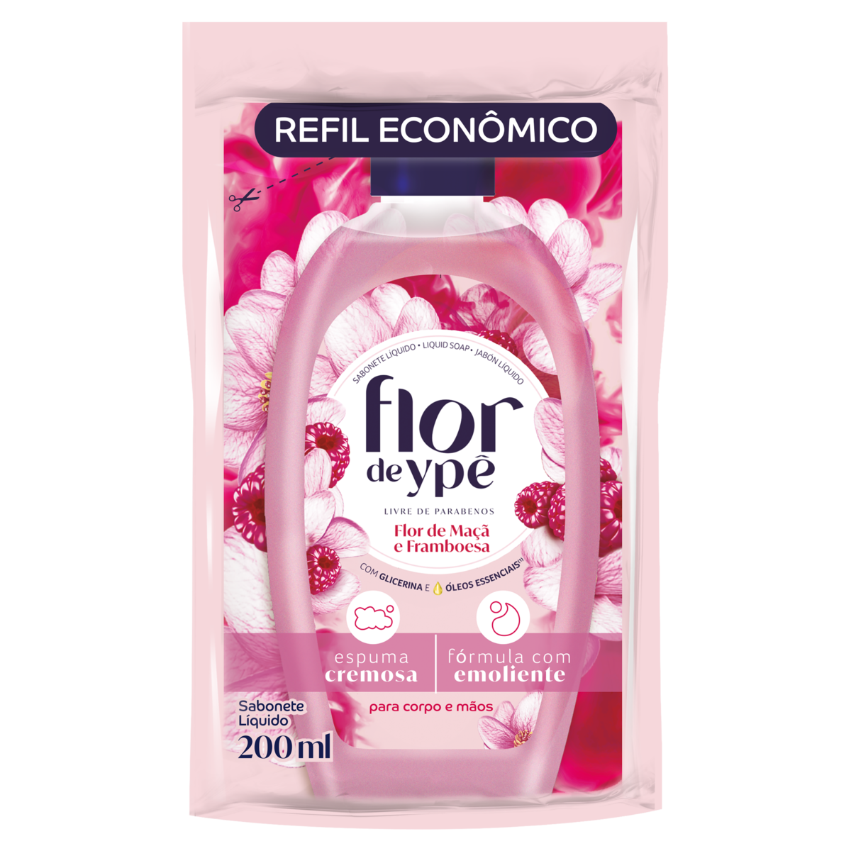 Sabonete Líquido Flor de Maçã e Framboesa Flor de Ypê Sachê 200ml Refil Econômico