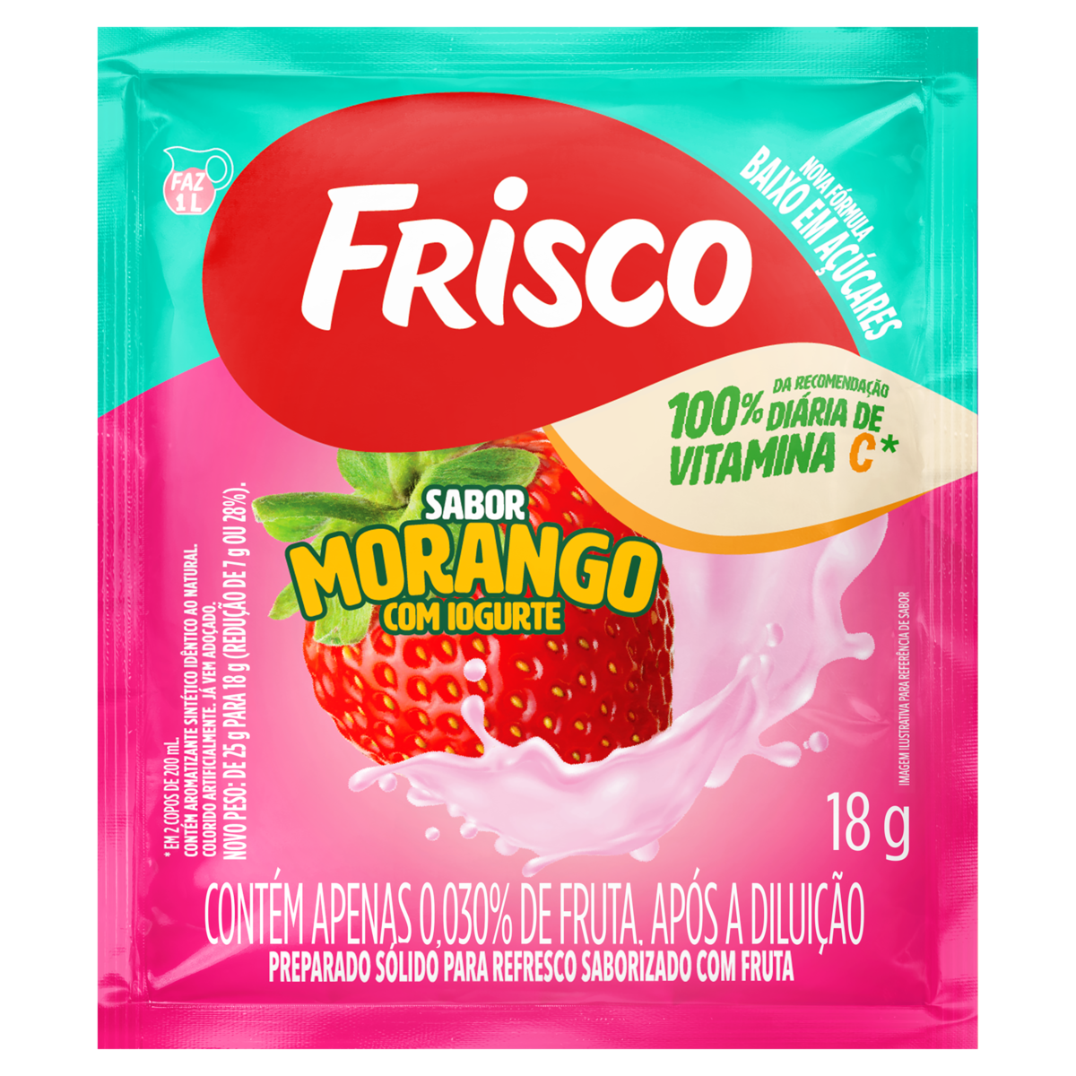 Refresco em Pó Morango com Iogurte Frisco Pacote 18g