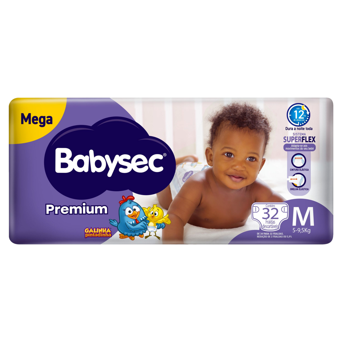 Fralda Descartável Babysec Premium M Megapacote 32 Unidades